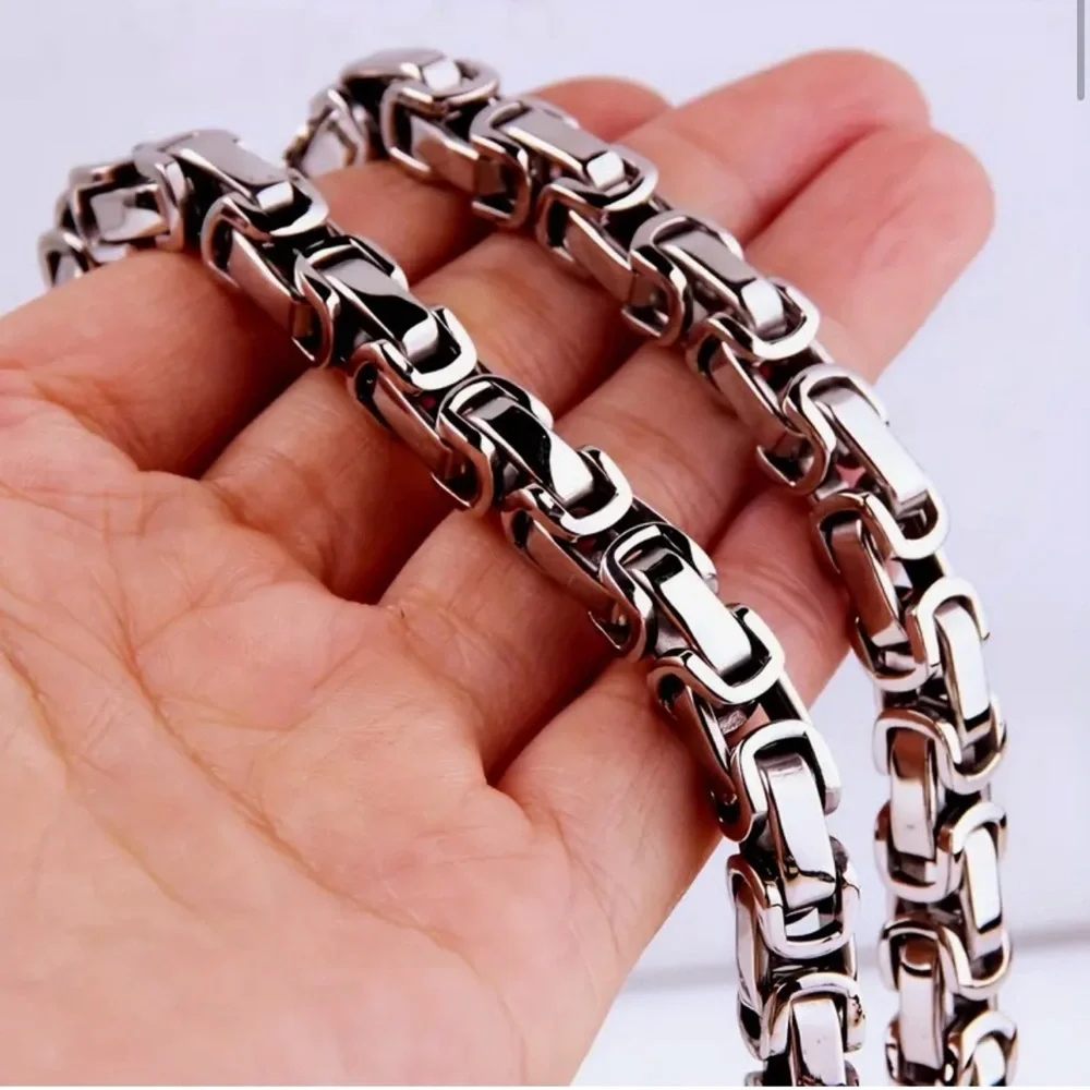 Men’s Byzantine 304L Stainless Steel Chunky Silver 5mm Chain Link Necklace - Picture 3 of 12